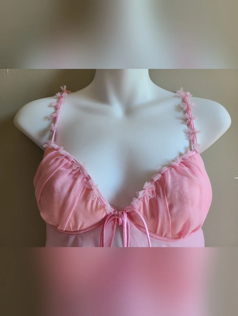 La SENZA Light Pink Sheer Babydoll Chemise with Tie Front - Picture 2 of 4